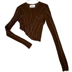 Sami Miro Vintage Asymmetrical Ribbed Crop Top Brown Women's L